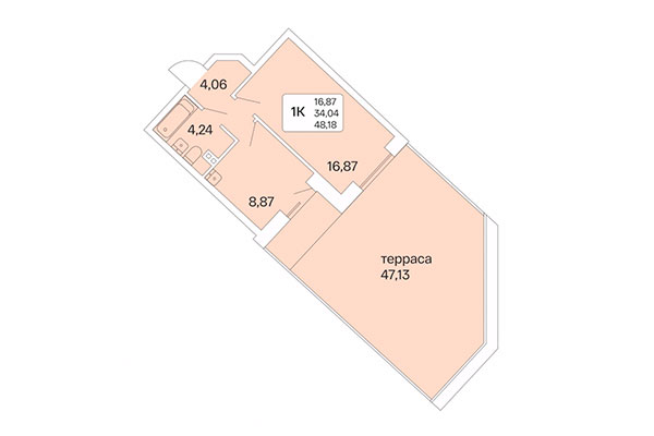 1-комнатная квартира 48,18 м² в Дом на Шамшиных. Планировка