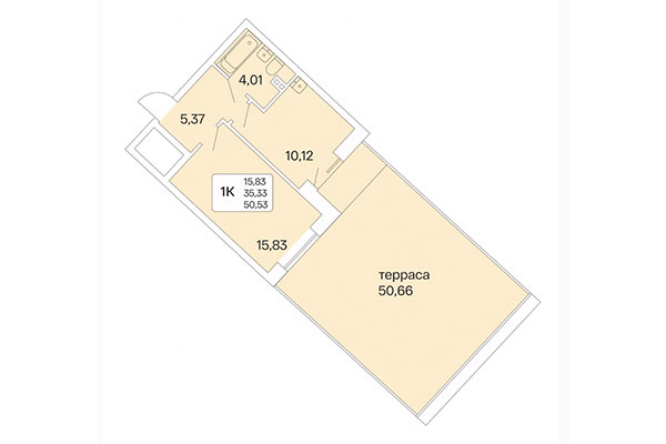 1-комнатная квартира 50,53 м² в Дом на Шамшиных. Планировка