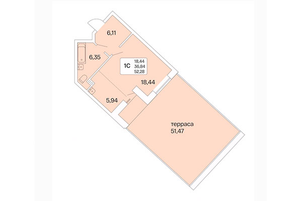 Студия 52,28 м² в Дом на Шамшиных. Планировка