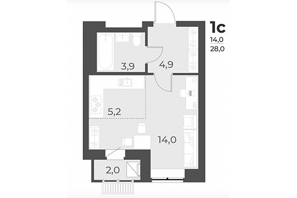 Студия 28,00 м² в ЖК Дежнёв. Планировка