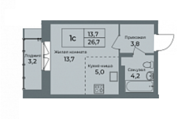 Студия 26,70 м² в ЖК Я Маяковский. Планировка