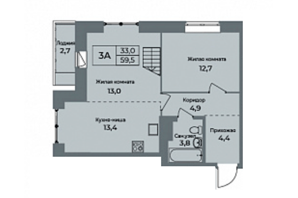 3-комнатная квартира 59,50 м² в ЖК Я Маяковский. Планировка