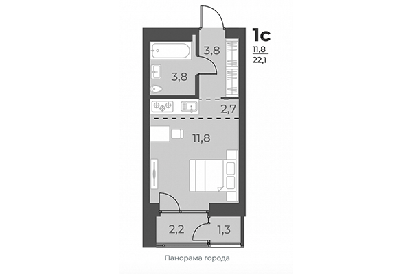 Студия 22,10 м² в ЖК Нормандия-Неман. Планировка