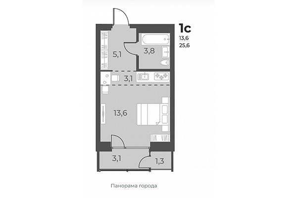 Студия 25,60 м² в ЖК Нормандия-Неман. Планировка