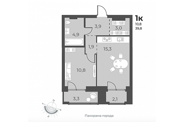 1-комнатная квартира 39,08 м² в ЖК Нормандия-Неман. Планировка