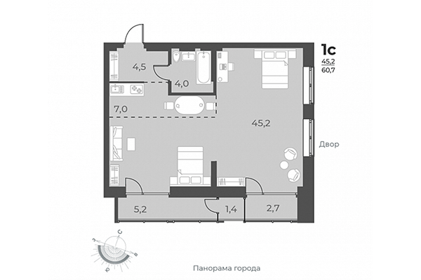 Студия 60,70 м² в ЖК Нормандия-Неман. Планировка