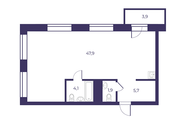 3-комнатная квартира 62,58 м² в ЖК Эфир. Планировка