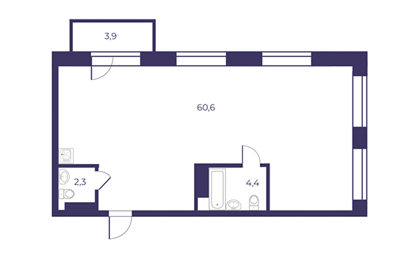 3-комнатная квартира 69,63 м² в ЖК Эфир. Планировка