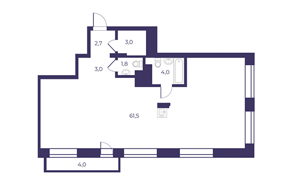 4-комнатная квартира 77,33 м² в ЖК Эфир. Планировка