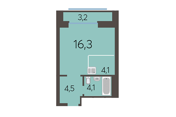 Студия 30,60 м² в ЖК Академия. Планировка