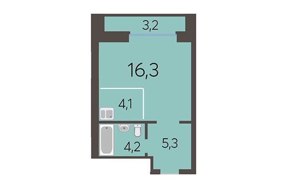 Студия 31,05 м² в ЖК Академия. Планировка