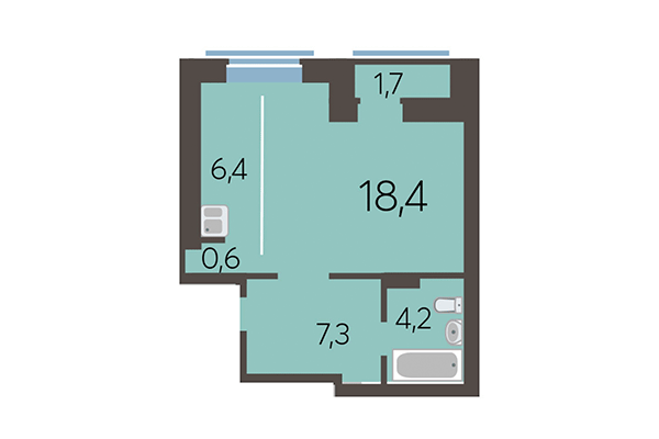 Студия 37,80 м² в ЖК Академия. Планировка