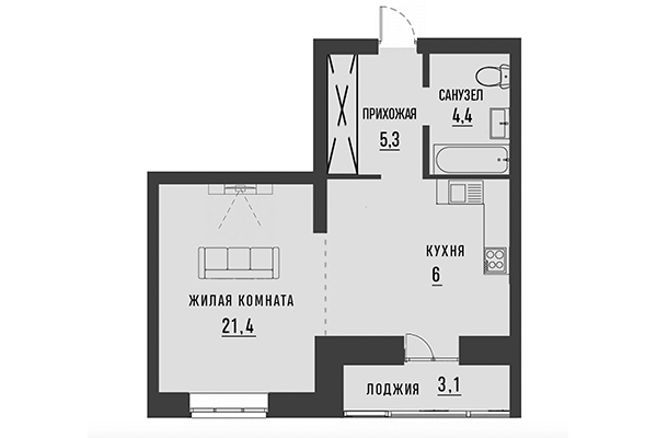 Студия 38,71 м² в ЖК Академия. Планировка