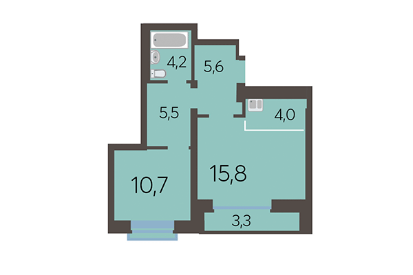 2-комнатная квартира 47,05 м² в ЖК Академия. Планировка