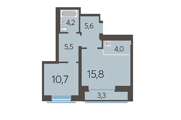 2-комнатная квартира 47,50 м² в ЖК Академия. Планировка