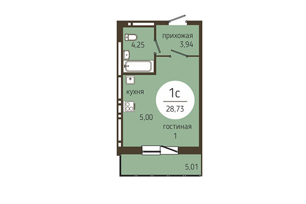 Студия 28,73 м² в ЖК Оникс. Планировка