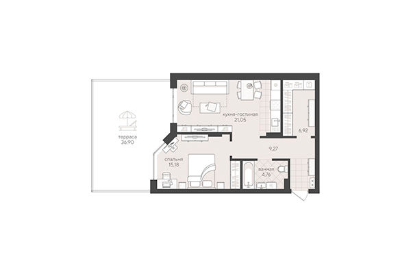 1-комнатная квартира 94,08 м² в Скандиа. Квартал в Кедровом. Планировка