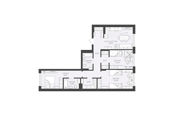 3-комнатная квартира 95,56 м² в Скандиа. Квартал в Кедровом. Планировка