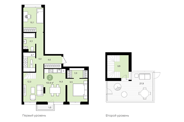 2-комнатная квартира 102,80 м² в Квартал Авиатор. Планировка