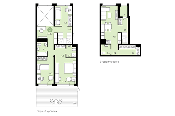 3-комнатная квартира 134,80 м² в Квартал Авиатор. Планировка