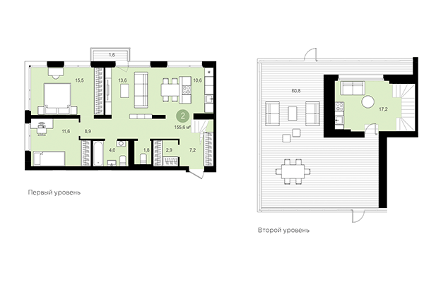 2-комнатная квартира 155,60 м² в Квартал Авиатор. Планировка