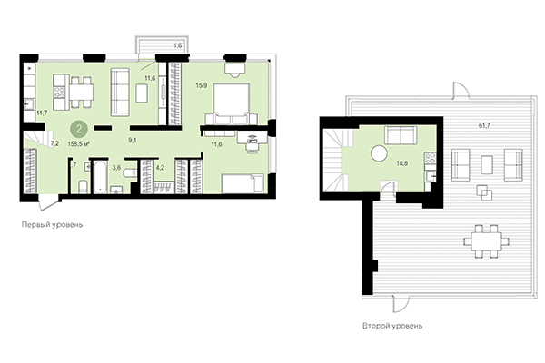 2-комнатная квартира 158,50 м² в Квартал Авиатор. Планировка