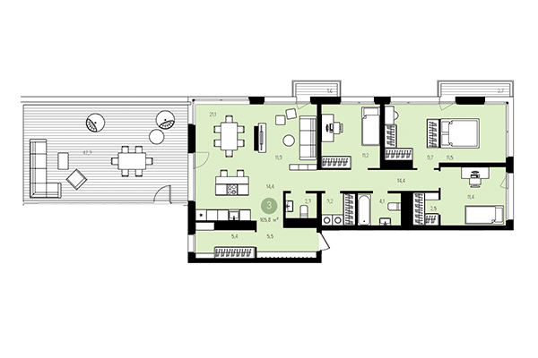 3-комнатная квартира 165,80 м² в Квартал Авиатор. Планировка