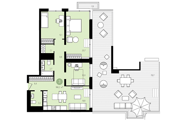 3-комнатная квартира 166,30 м² в Квартал Авиатор. Планировка