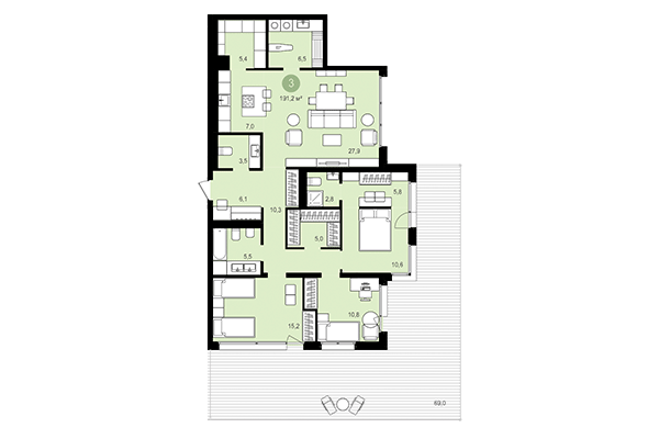 3-комнатная квартира 191,20 м² в Квартал Авиатор. Планировка