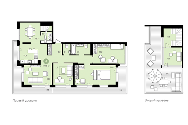 4-комнатная квартира 198,80 м² в Квартал Авиатор. Планировка