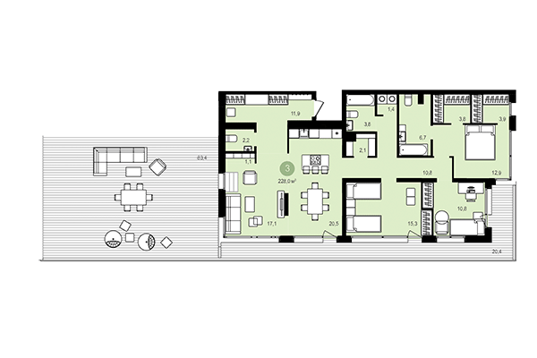 3-комнатная квартира 228,00 м² в Квартал Авиатор. Планировка