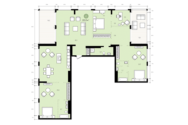 4-комнатная квартира 253,30 м² в Квартал на Декабристов. Планировка