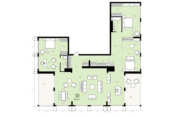 4-комнатная квартира 265,60 м² в Квартал на Декабристов. Планировка