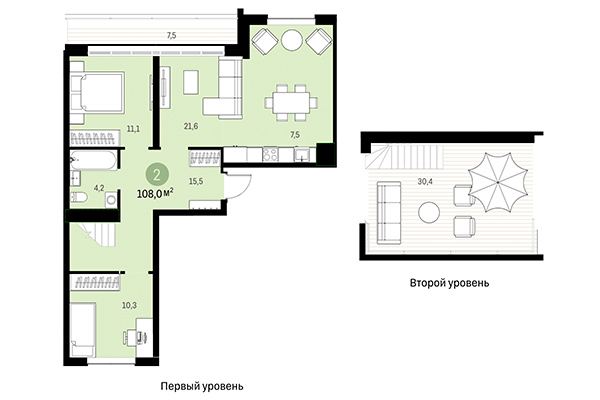 2-комнатная квартира 108,00 м² в Европейский берег. Планировка