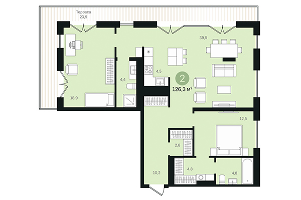 3-комнатная квартира 126,30 м² в Европейский берег. Планировка