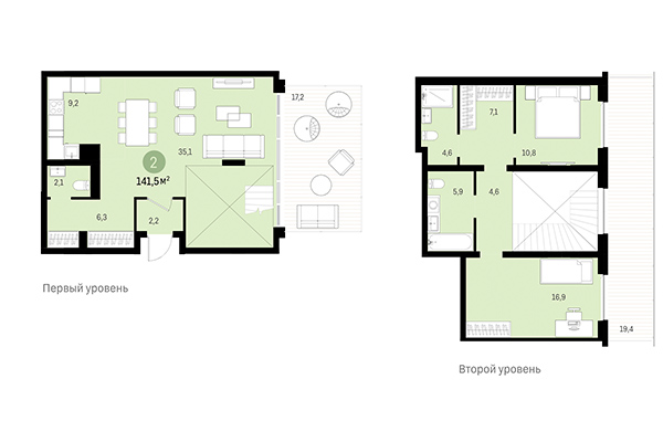 3-комнатная квартира 141,50 м² в Европейский берег. Планировка