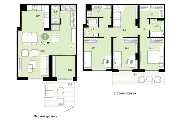 3-комнатная квартира 153,10 м² в Европейский берег. Планировка