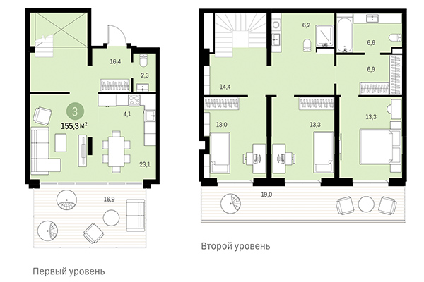 3-комнатная квартира 155,30 м² в Европейский берег. Планировка