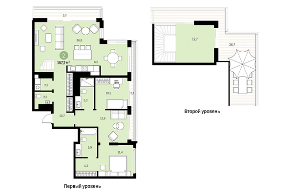 2-комнатная квартира 157,20 м² в Европейский берег. Планировка