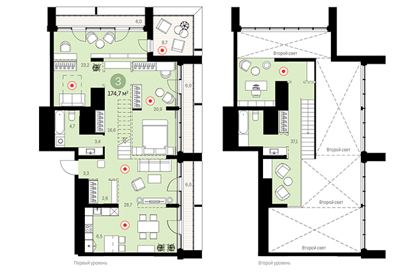 3-комнатная квартира 174,70 м² в Европейский берег. Планировка