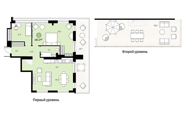 2-комнатная квартира 182,20 м² в Европейский берег. Планировка