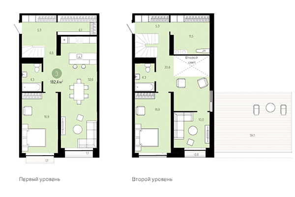 3-комнатная квартира 182,40 м² в Европейский берег. Планировка