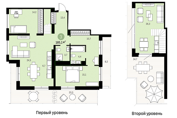 3-комнатная квартира 185,10 м² в Европейский берег. Планировка