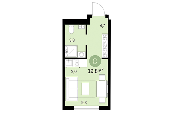 Студия 19,80 м² в Европейский берег. Планировка