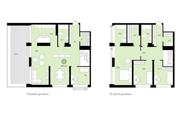 4-комнатная квартира 208,40 м² в Европейский берег. Планировка