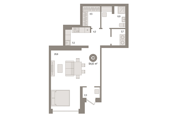 Студия 54,60 м² в Европейский берег. Планировка