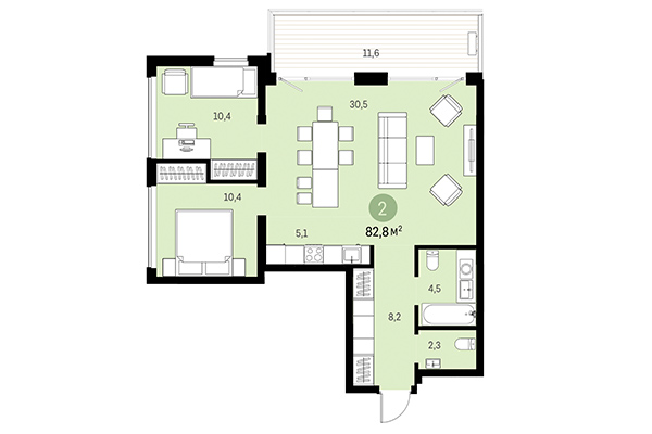 3-комнатная квартира 82,81 м² в Европейский берег. Планировка