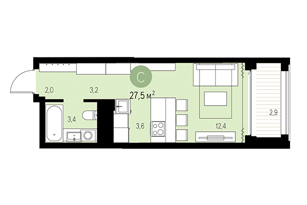 Студия 27,50 м² в Квартал Мылзавод. Планировка