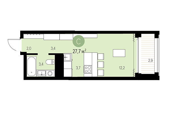 Студия 27,70 м² в Квартал Мылзавод. Планировка