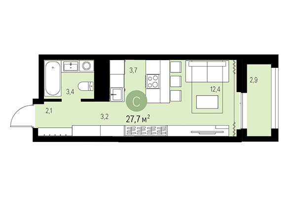 Студия 27,71 м² в Квартал Мылзавод. Планировка